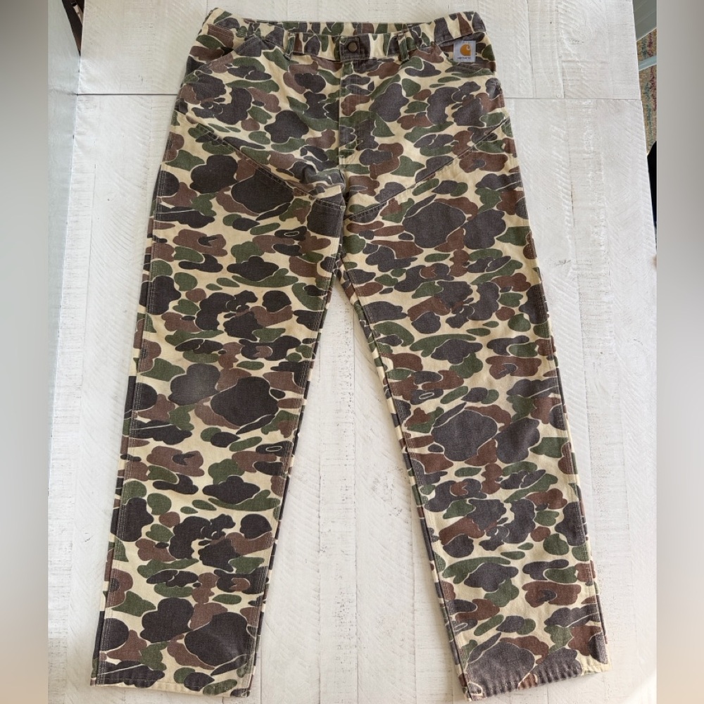 Vintage Carhartt Duck Camo Men’s Pants 42x34 Frog Camo Double knee Canvas WU103